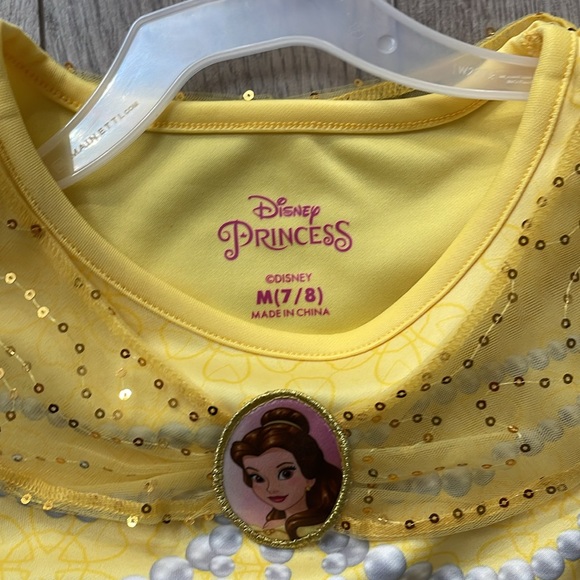 NWT DISNEY PRINCESS BELLE DRESS SIZE M 7-8 SPARKLE TULLE YELLOW GLITTER BELT - Picture 5 of 11